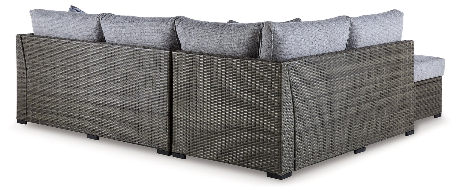 Petal Road Gray Outdoor Loveseat Sectional/Ottoman/Table Set, Set of 4 - P297-070 - Bien Home Furniture &amp; Electronics