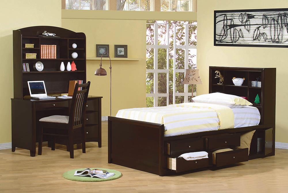 Phoenix Full Bookcase Bed with Underbed Storage Cappuccino - 400180F - Bien Home Furniture &amp; Electronics