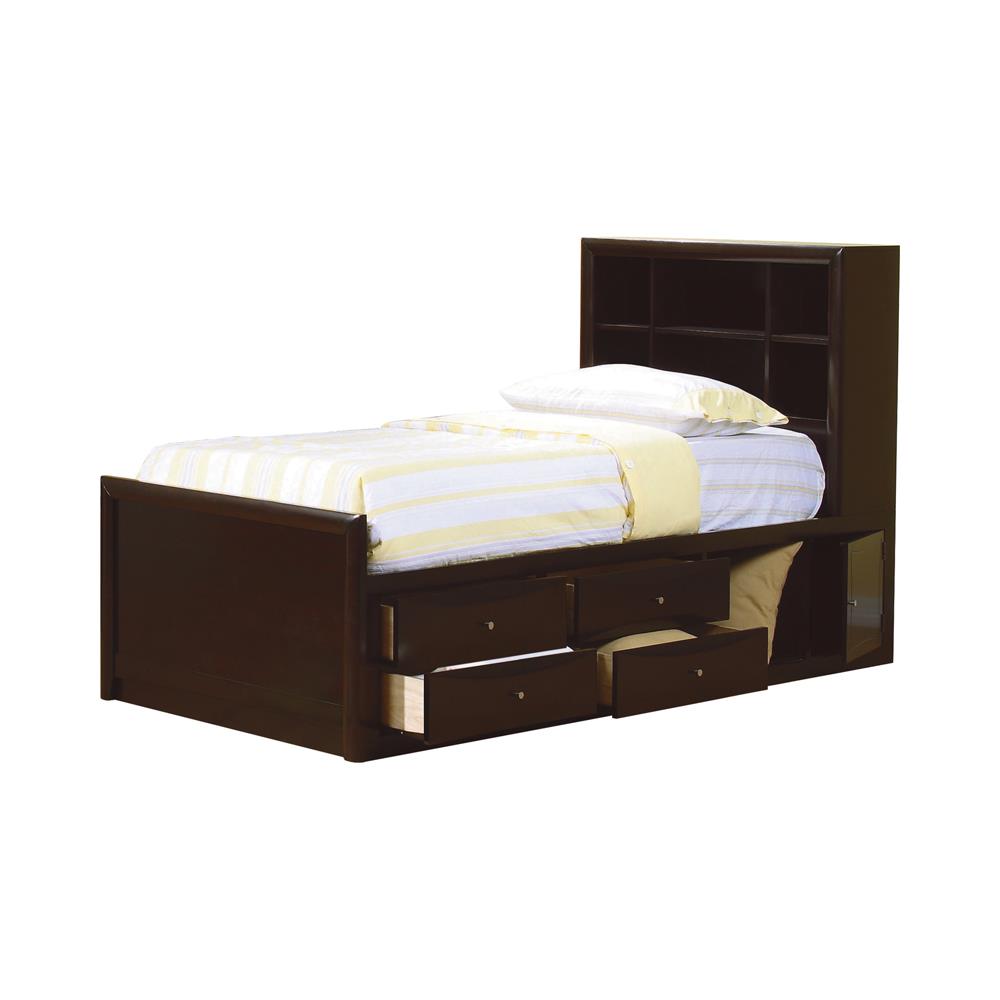 Phoenix Twin Bookcase Bed with Underbed Storage Cappuccino - 400180T - Bien Home Furniture &amp; Electronics