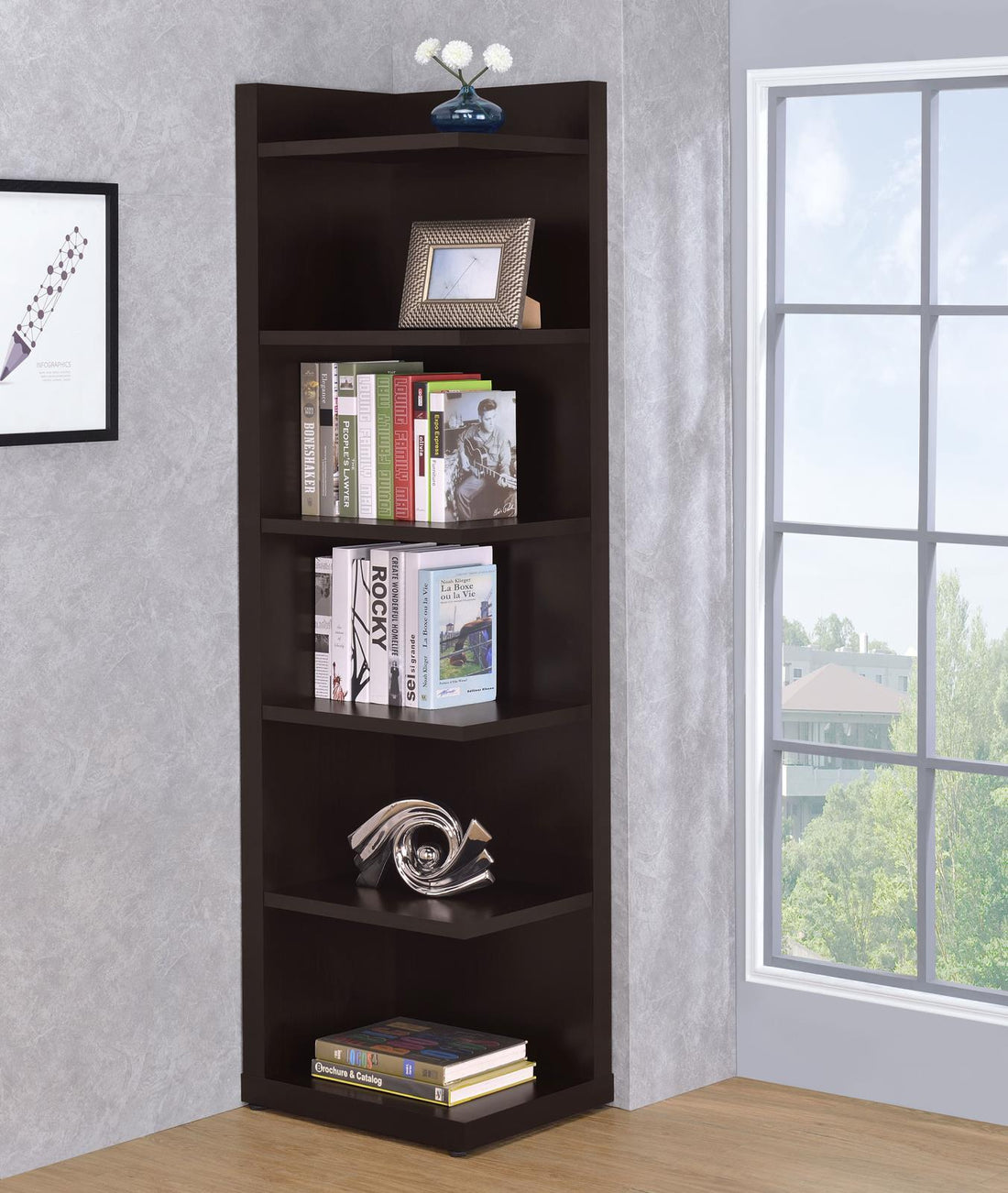 Pinckard Cappuccino 6-Tier Corner Bookcase - 800270 - Bien Home Furniture &amp; Electronics