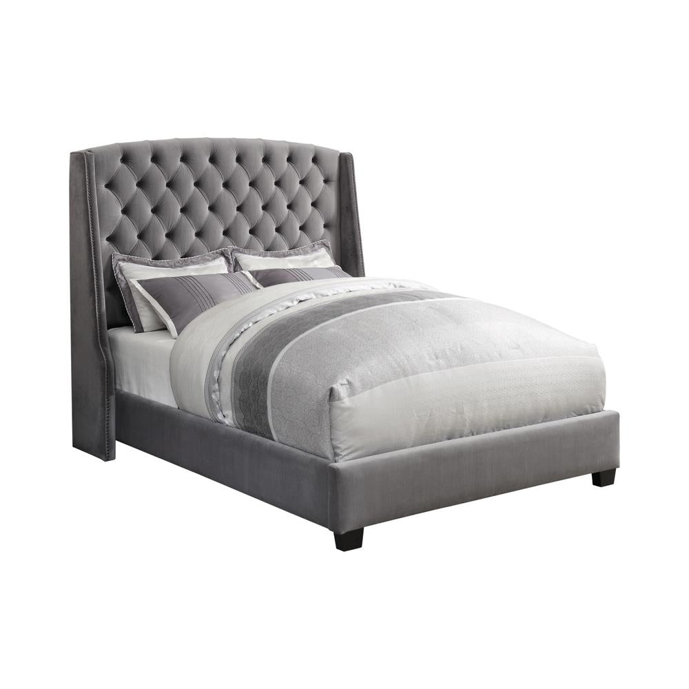 Pissarro Eastern King Tufted Upholstered Bed Gray - 300515KE - Bien Home Furniture &amp; Electronics