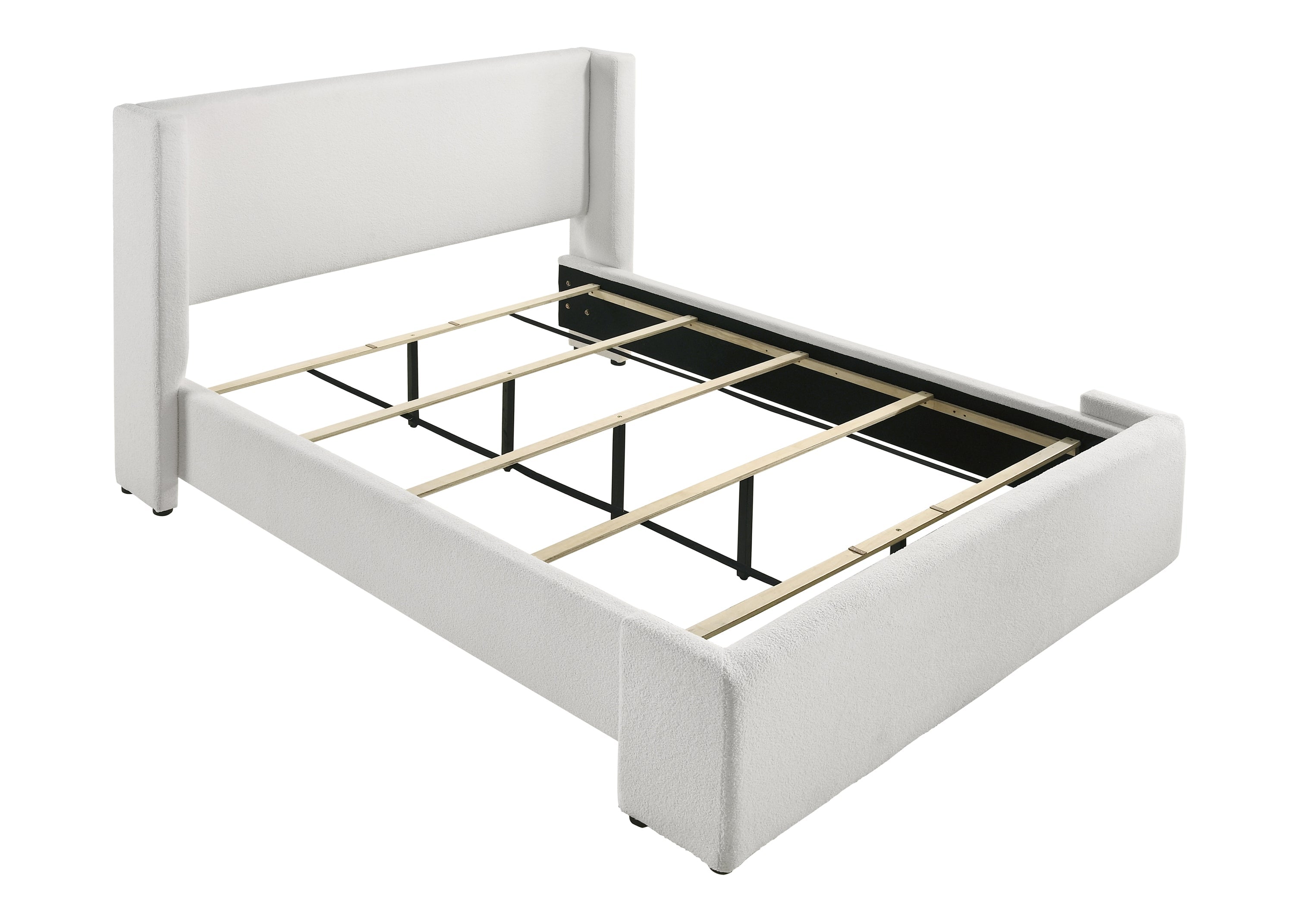 Portia White Boucle King Upholstered Platform Bed - SET | 5260WH-K-HBFB | 5260WH-KQ-RAIL | 5260-K-DECK - Bien Home Furniture &amp; Electronics