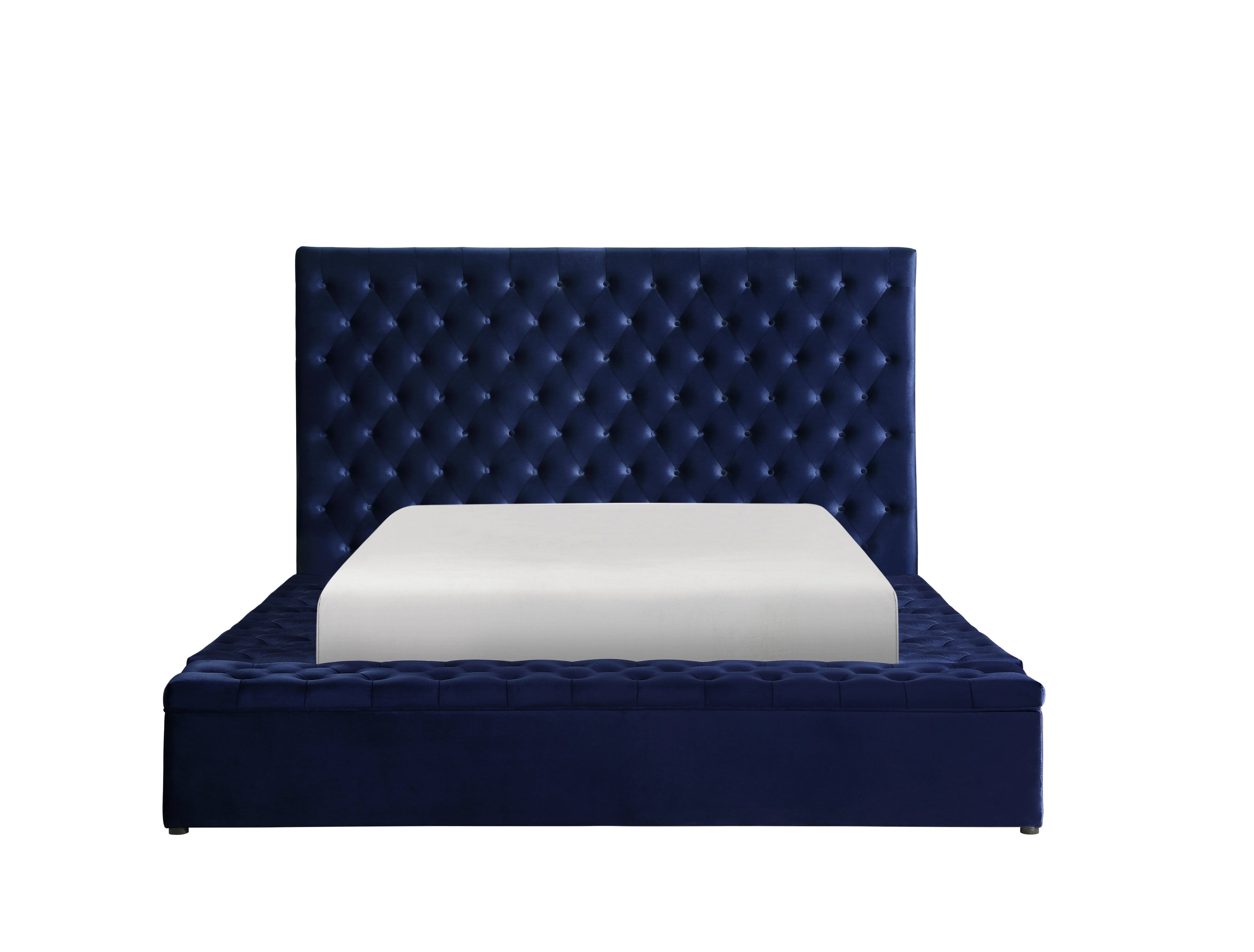 Prague Blue Velvet King Upholstered Storage Platform Bed - SET | SH250BLUK-1 | SH250BLUK-2 | SH250BLUK-3EK - Bien Home Furniture &amp; Electronics