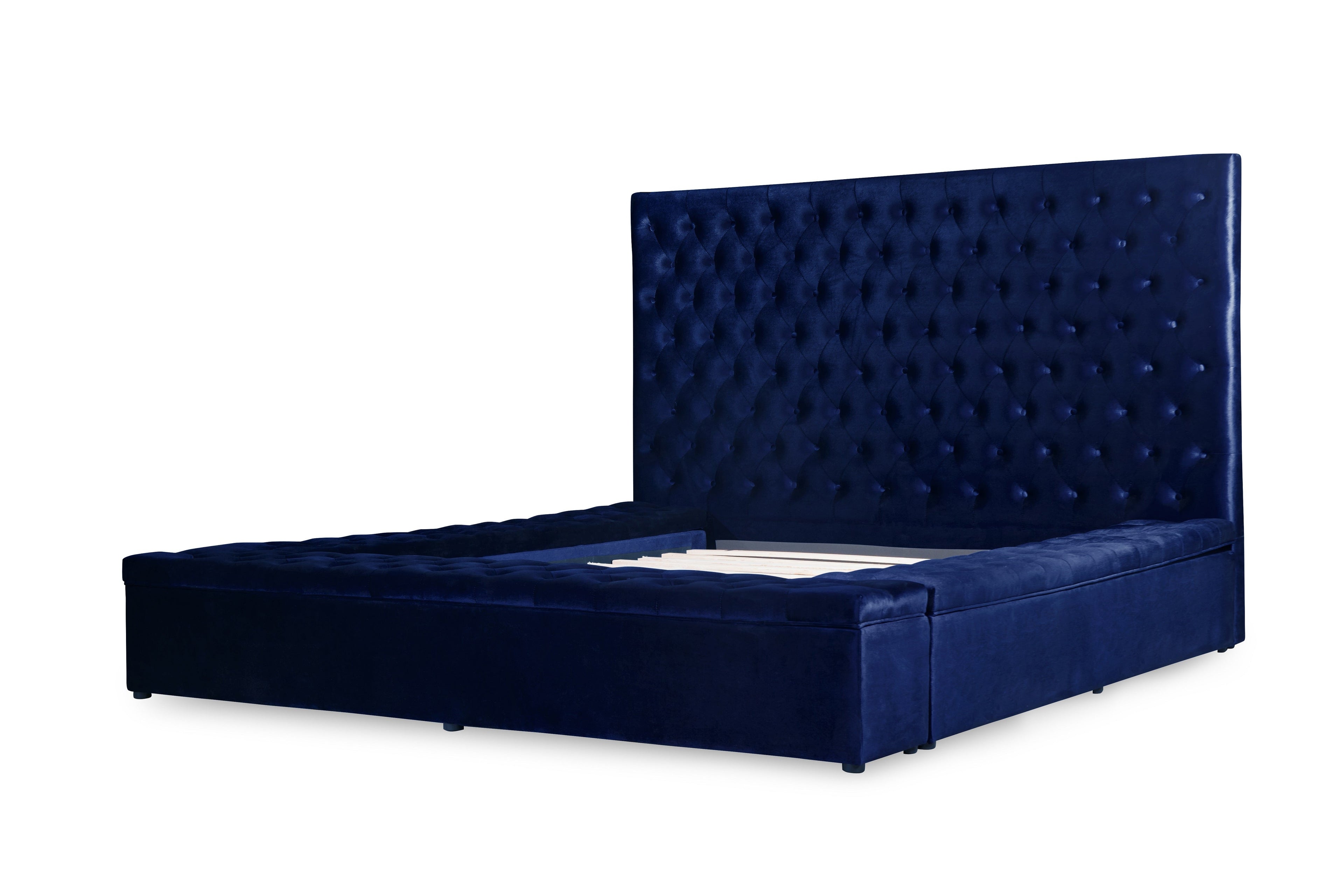 Prague Blue Velvet King Upholstered Storage Platform Bed - SET | SH250BLUK-1 | SH250BLUK-2 | SH250BLUK-3EK - Bien Home Furniture &amp; Electronics