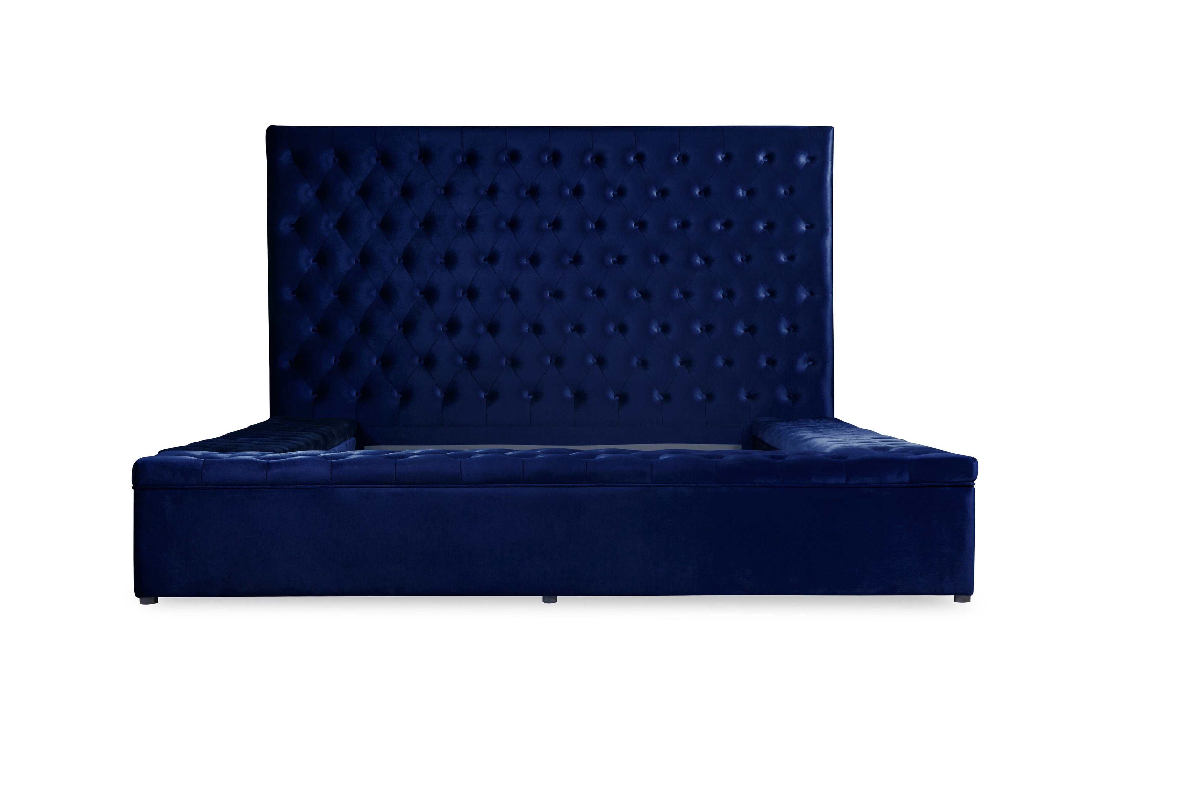 Prague Blue Velvet Queen Upholstered Storage Platform Bed - SET | SH250BLU-1 | SH250BLU-2 | SH250BLU-3 - Bien Home Furniture &amp; Electronics