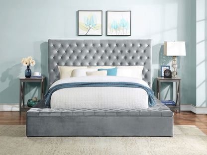 Prague Gray Velvet King Upholstered Storage Platform Bed - SET | SH250GRYK-1 | SH250GRYK-2 | SH250GRYK-3EK - Bien Home Furniture &amp; Electronics