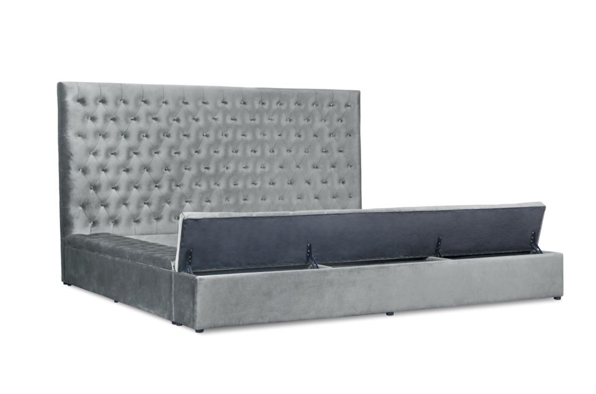 Prague Gray Velvet King Upholstered Storage Platform Bed - SET | SH250GRYK-1 | SH250GRYK-2 | SH250GRYK-3EK - Bien Home Furniture &amp; Electronics