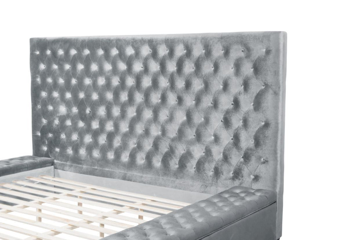 Prague Gray Velvet Queen Upholstered Storage Platform Bed - SET | SH250GRY-1 | SH250GRY-2 | SH250GRY-3 - Bien Home Furniture &amp; Electronics