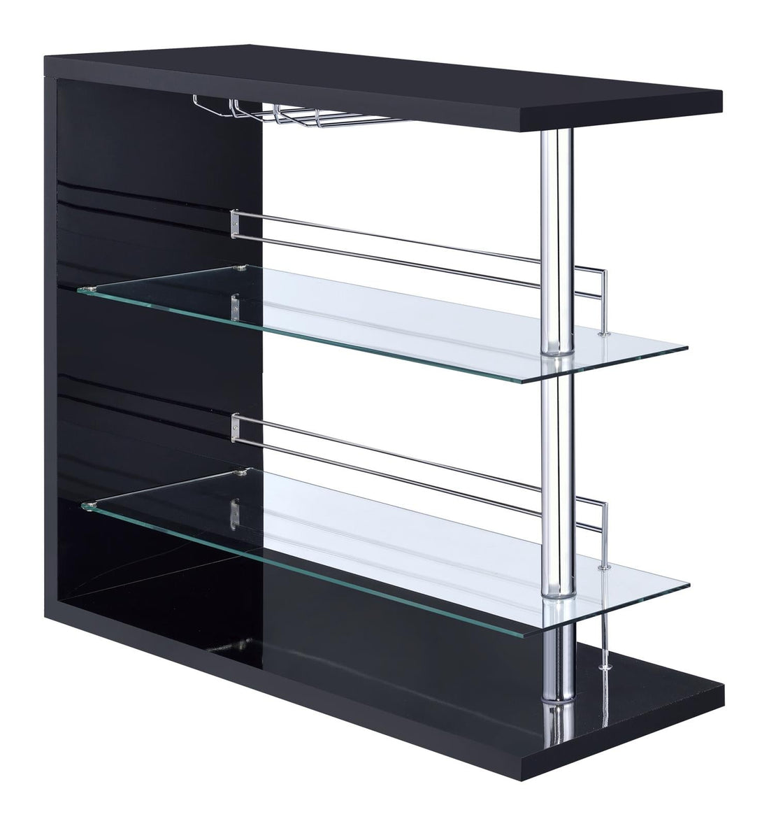 Prescott Glossy Black Rectangular 2-Shelf Bar Unit - 100165 - Bien Home Furniture &amp; Electronics