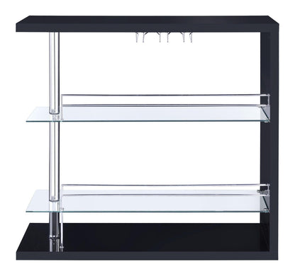 Prescott Glossy Black Rectangular 2-Shelf Bar Unit - 100165 - Bien Home Furniture &amp; Electronics