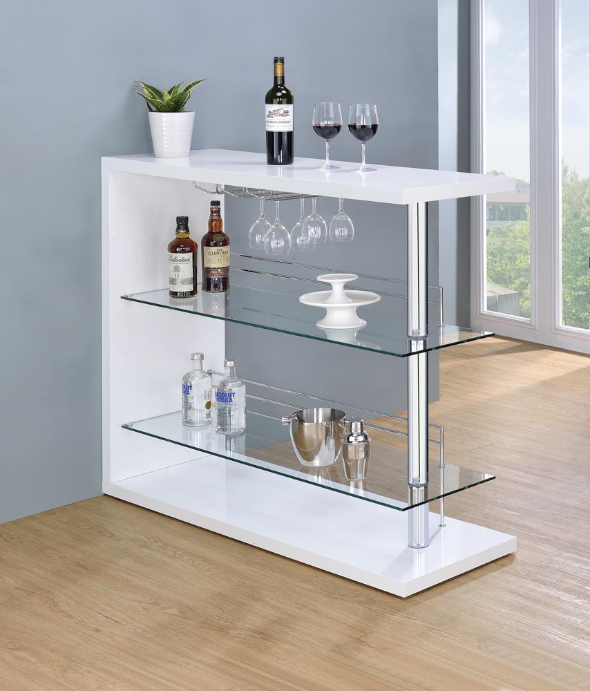 Prescott Glossy White Rectangular 2-Shelf Bar Unit - 100167 - Bien Home Furniture &amp; Electronics