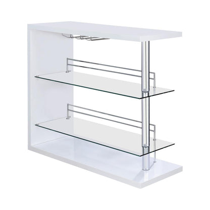 Prescott Glossy White Rectangular 2-Shelf Bar Unit - 100167 - Bien Home Furniture &amp; Electronics