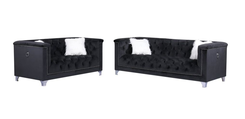 Prince Velvet Black Living Room Set - PRINCE 2pc - Bien Home Furniture &amp; Electronics