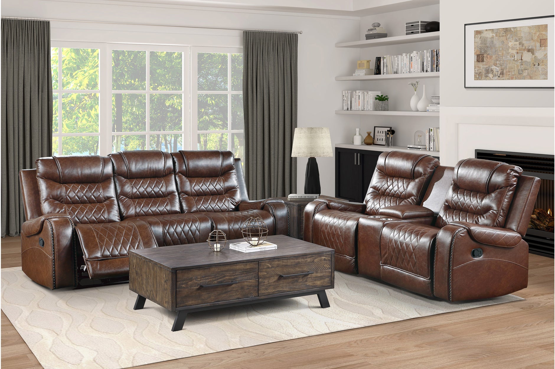 Putnam Brown Reclining Living Room Set - SET | 9405BR-1 | 9405BR-2 | 9405BR-3 - Bien Home Furniture &amp; Electronics