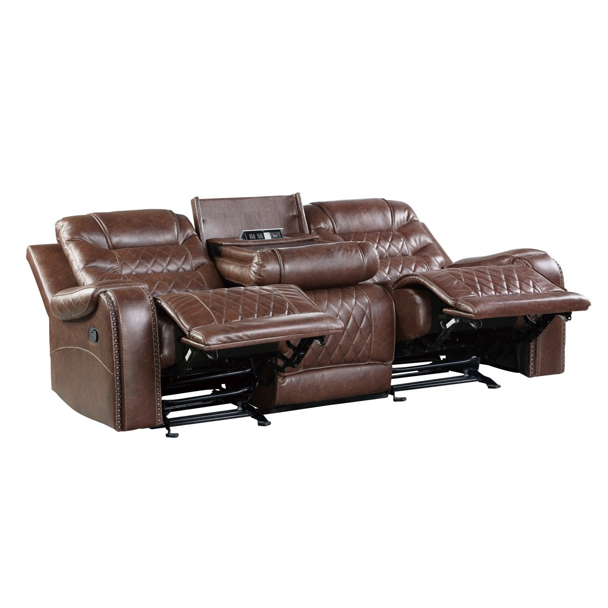 Putnam Brown Reclining Sofa With Drop Down Table - 9405BR-3 - Bien Home Furniture &amp; Electronics