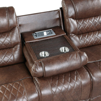 Putnam Brown Reclining Sofa With Drop Down Table - 9405BR-3 - Bien Home Furniture &amp; Electronics