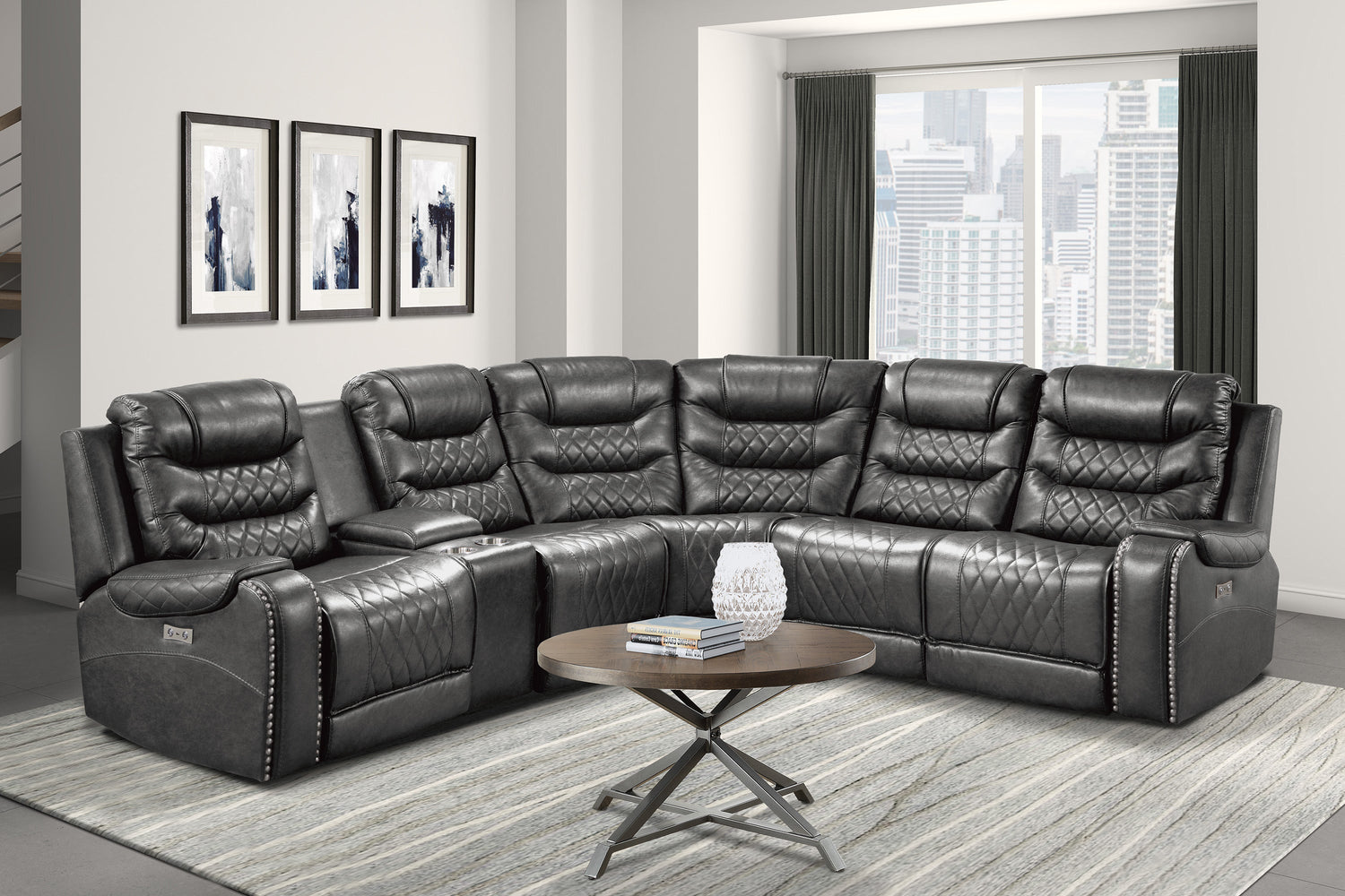 Putnam Gray 6-Piece Modular Power Reclining Sectional - 9405GY*6LRRR - Bien Home Furniture &amp; Electronics