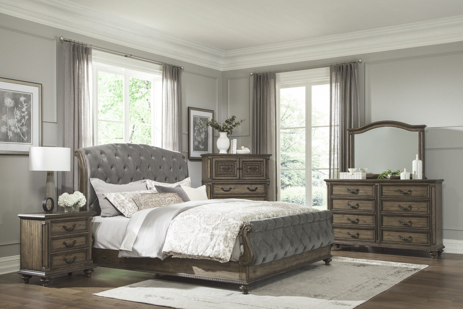 Rachelle Weathered Pecan Bedroom Set - SET | 1693K-1 | 1693K-2 | 1693-3 | 1693-5 | 1693-4 - Bien Home Furniture &amp; Electronics