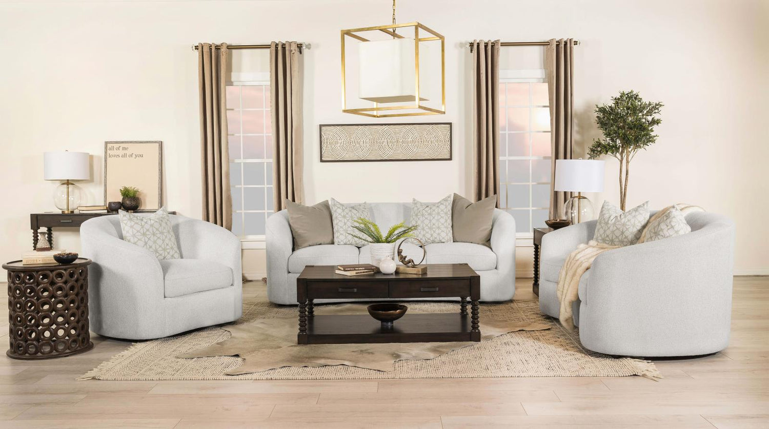 Rainn 3-Piece Upholstered Tight Back Living Room Set Latte - 509171-S3 - Bien Home Furniture &amp; Electronics