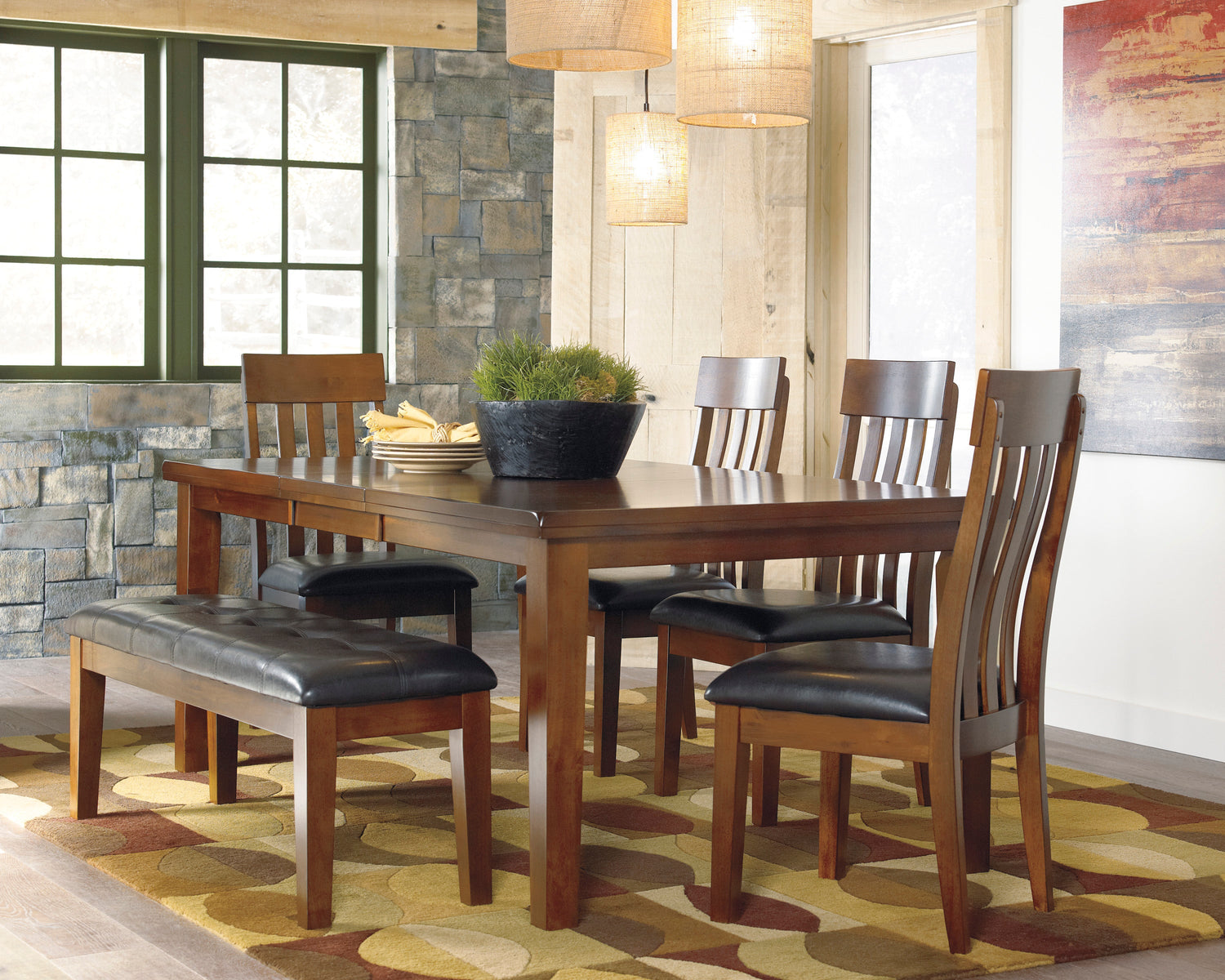 Ralene Medium Brown Extendable Dining Set - SET | D594-35 | D594-01(3) - Bien Home Furniture &amp; Electronics