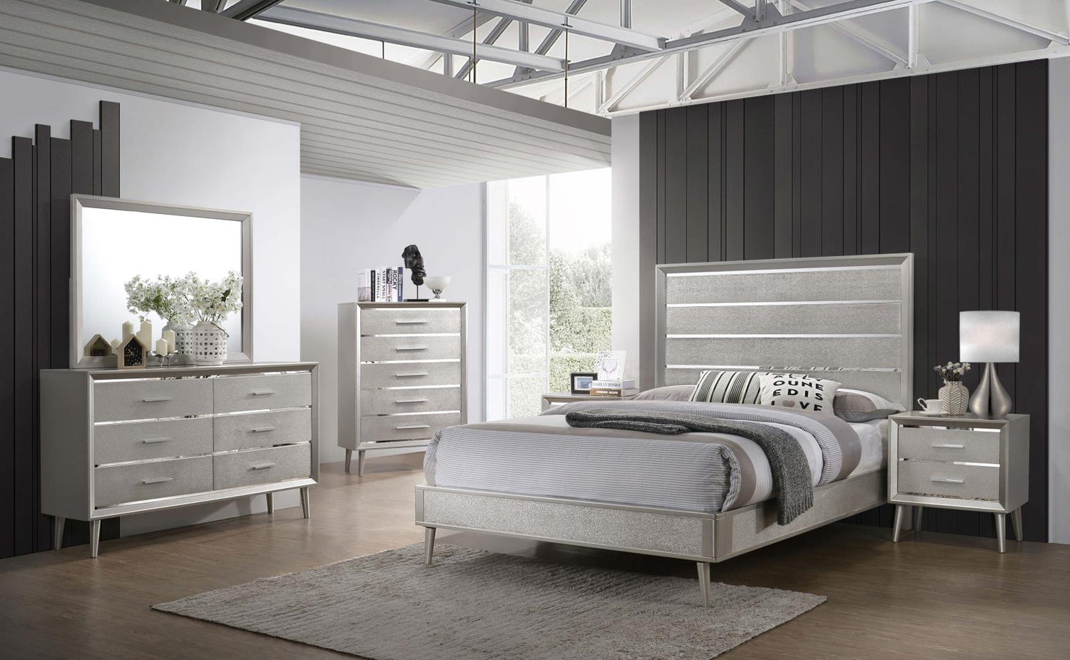 Ramon Eastern King Panel Bed Metallic Sterling - 222701KE - Bien Home Furniture &amp; Electronics