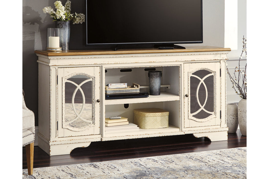 Realyn Chipped White 74&quot; TV Stand - W743-68 - Bien Home Furniture &amp; Electronics