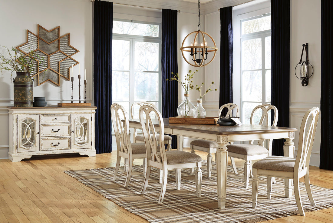 Realyn Chipped White Extendable Ladder Dining Set - SET | D743-45 | D743-01(4) - Bien Home Furniture & Electronics