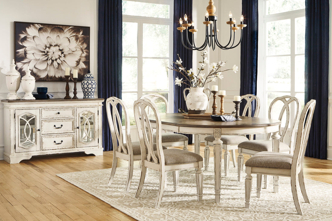 Realyn Chipped White Extendable Round/Oval Ladder Dining Set - SET | D743-35 | D743-01(4) - Bien Home Furniture & Electronics