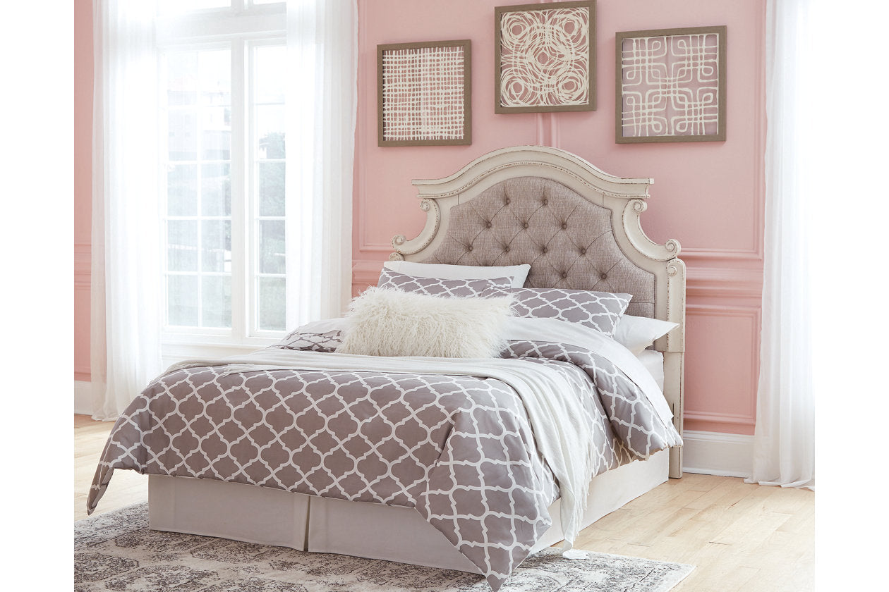 Realyn Chipped White Full Upholstered Panel Headboard - B743-87 - Bien Home Furniture &amp; Electronics