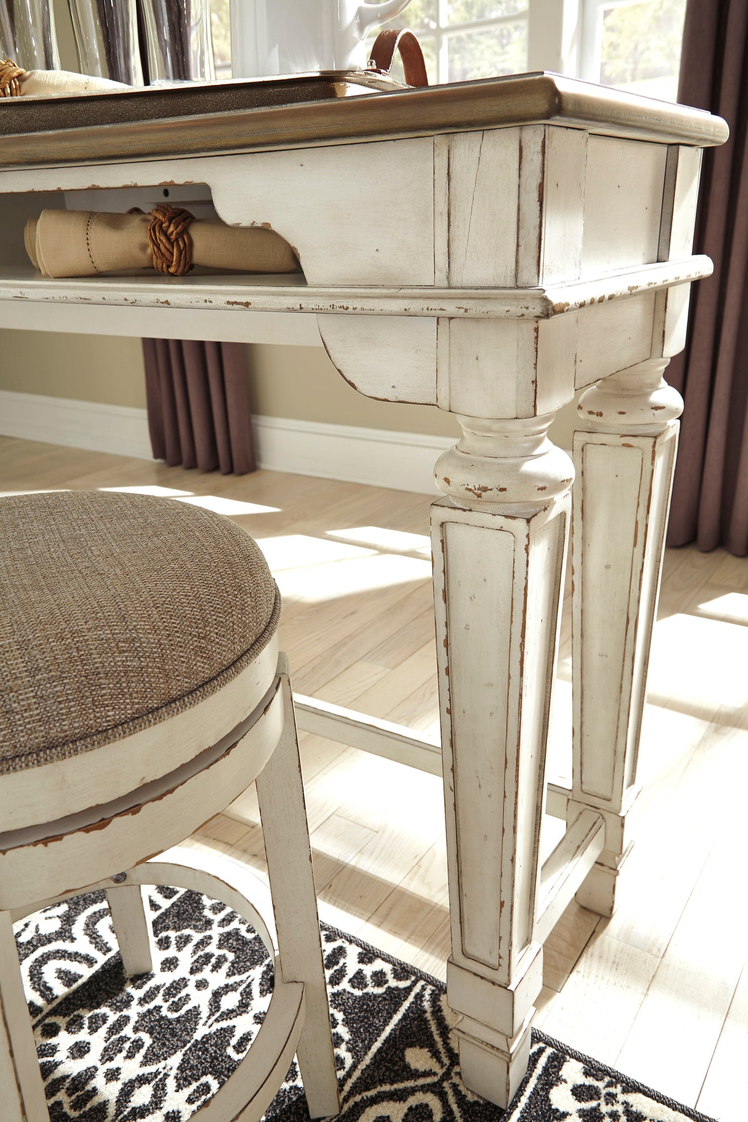 Realyn Chipped White Long Counter Height Set w/ Stools - SET | D743-52 | D743-024(3) - Bien Home Furniture &amp; Electronics
