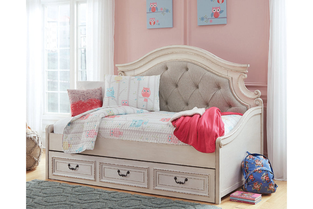 Realyn Chipped White Twin Daybed with 1 Large Storage Drawer - SET | B743-80 | B743-60 - Bien Home Furniture &amp; Electronics