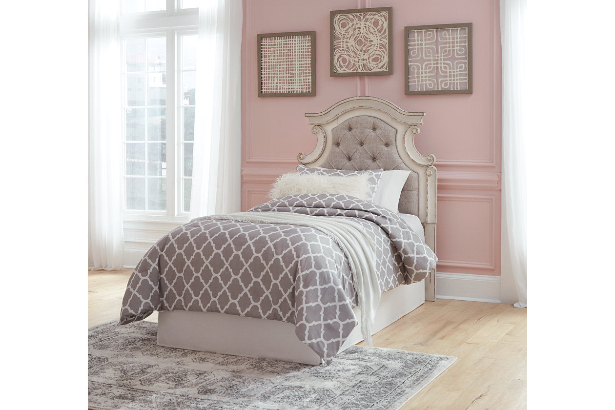 Realyn Chipped White Twin Upholstered Panel Headboard - B743-53 - Bien Home Furniture &amp; Electronics