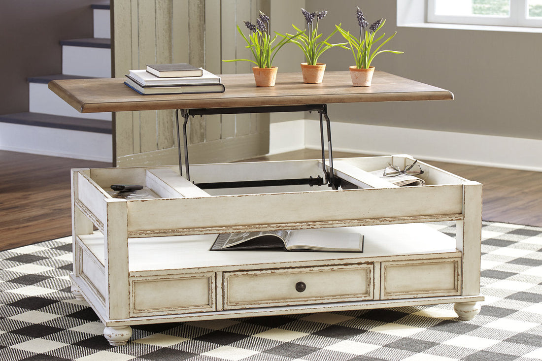 Realyn White/Brown Coffee Table with Lift Top - T523-9 - Bien Home Furniture & Electronics
