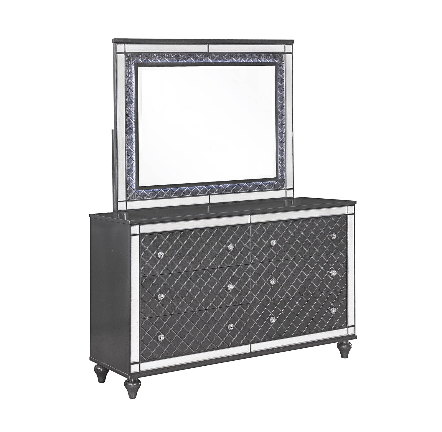 Refino Gray LED Upholstered Panel Bedroom Set - SET | B1670-K-HB | B1670-K-FB | B1670-KQ-RAIL | B1670-1 | B1670-11 | B1670-2 | B1670-4 - Bien Home Furniture &amp; Electronics