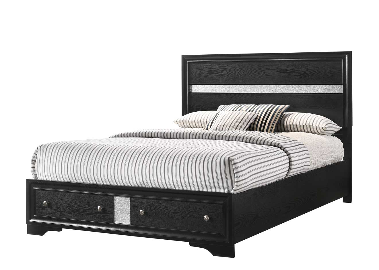 Regata Black/Silver Storage Platform Bedroom Set - SET | B4670-K-HBFB | B4670-K-RAIL | B4670-KQ-DRW | B4670-2 | B4670-4 - Bien Home Furniture &amp; Electronics