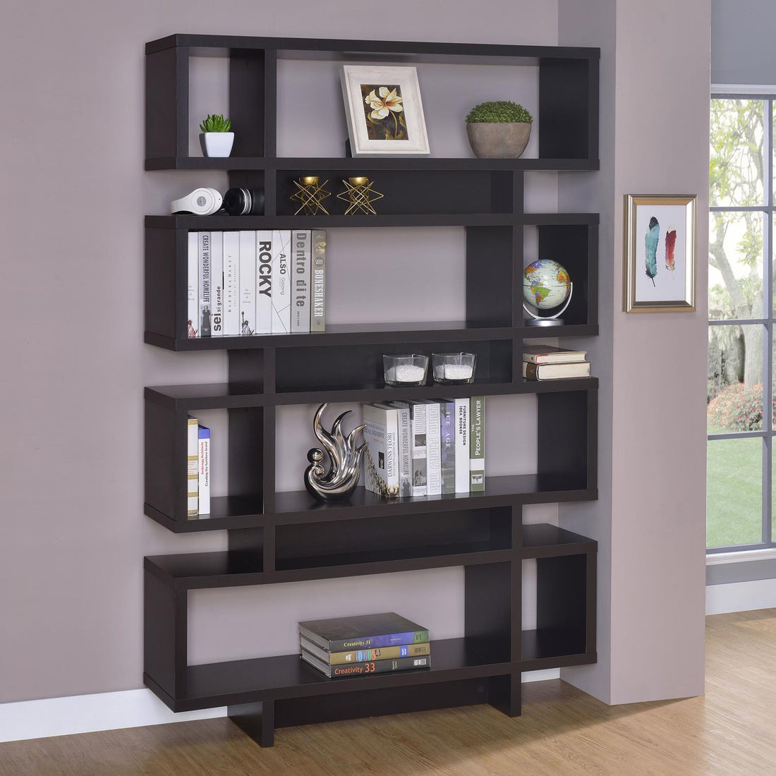 Reid Cappuccino 4-Tier Open Back Bookcase - 800307 - Bien Home Furniture &amp; Electronics