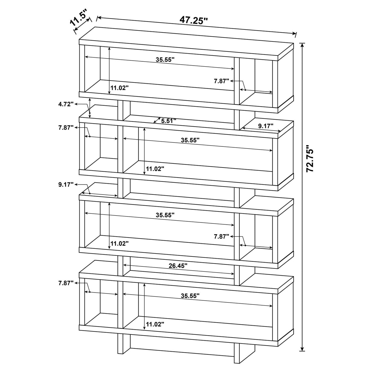 Reid Cappuccino 4-Tier Open Back Bookcase - 800307 - Bien Home Furniture &amp; Electronics