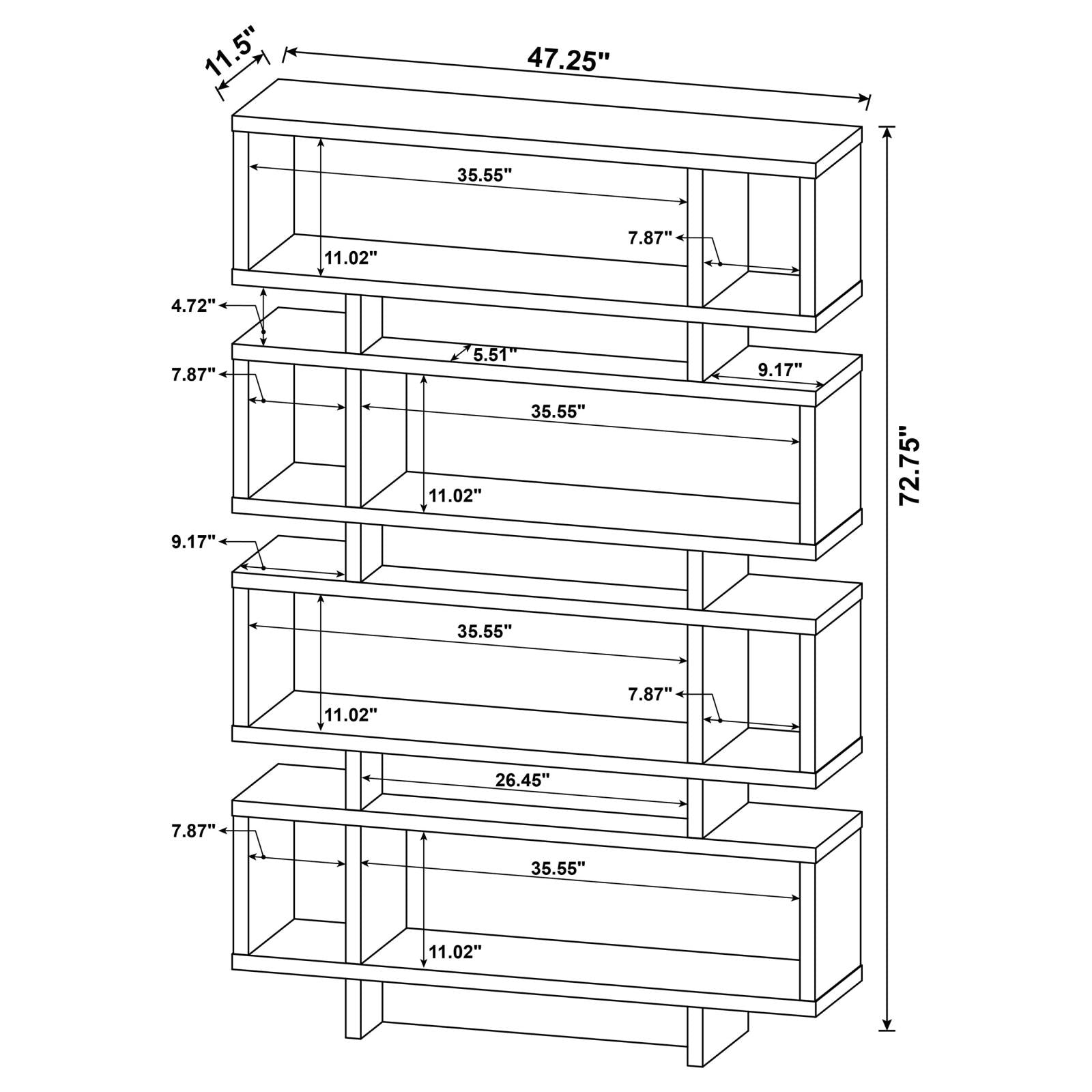 Reid Cappuccino 4-Tier Open Back Bookcase - 800307 - Bien Home Furniture &amp; Electronics