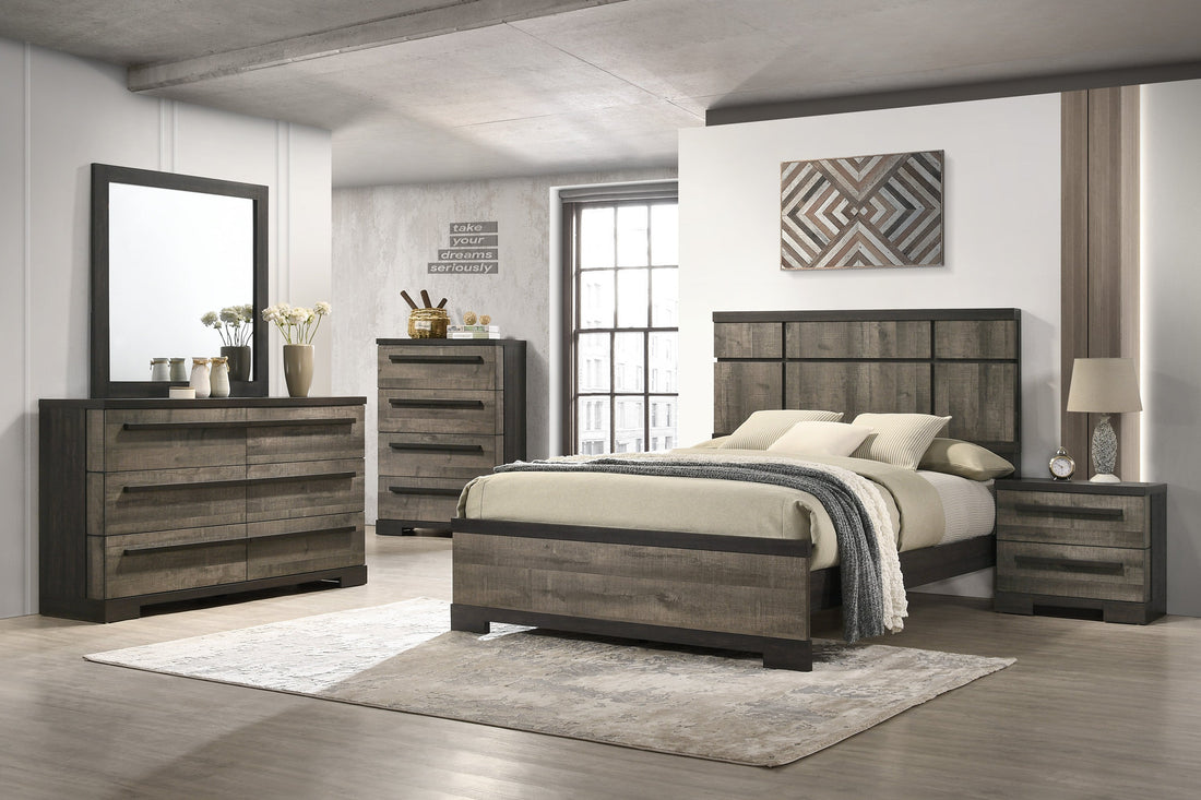Remington Brown/Gray King Panel Bed - SET | B8160-K-HBFB | B8160-KQ-RAIL | - Bien Home Furniture &amp; Electronics