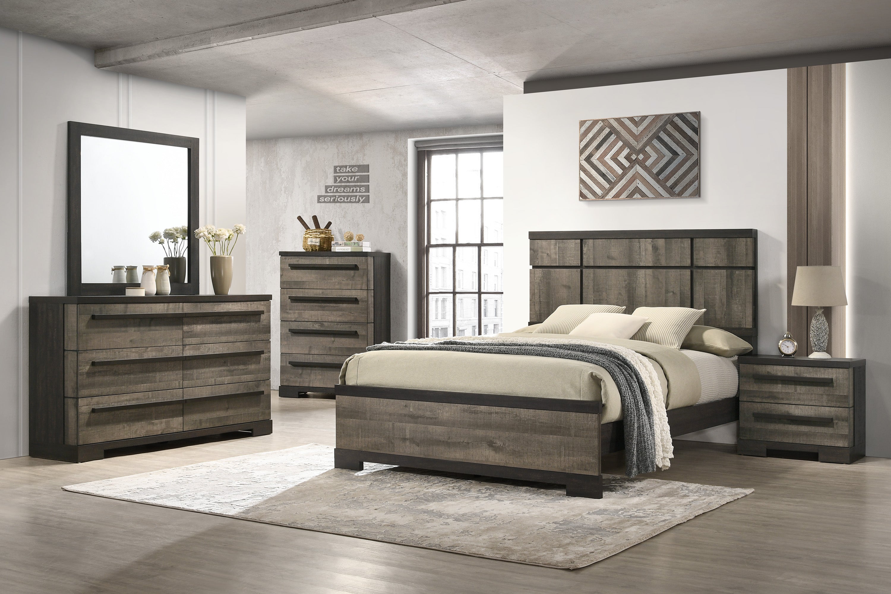 Remington Brown/Gray Queen Panel Bed - SET | B8160-Q-HBFB | B8160-KQ-RAIL | - Bien Home Furniture &amp; Electronics