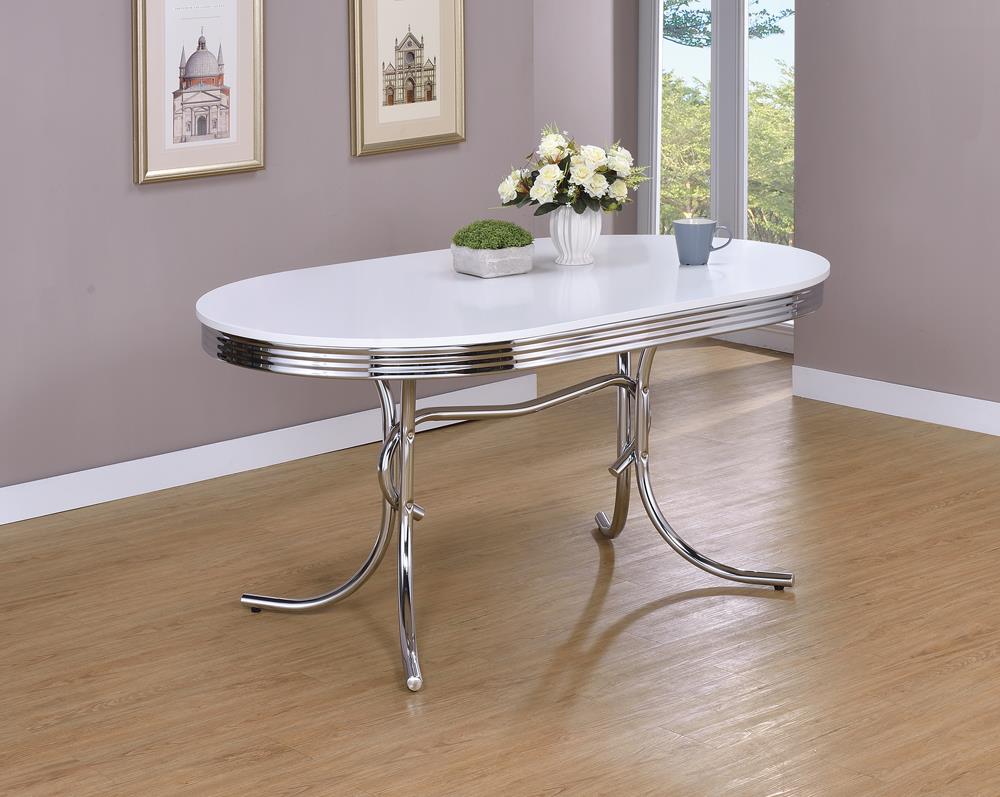 Retro Glossy White/Chrome Oval Dining Table - 2065 - Bien Home Furniture &amp; Electronics