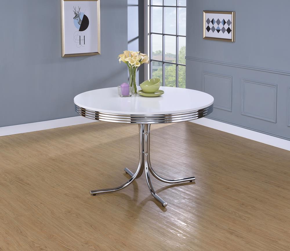 Retro Glossy White/Chrome Round Dining Table - 2388 - Bien Home Furniture & Electronics