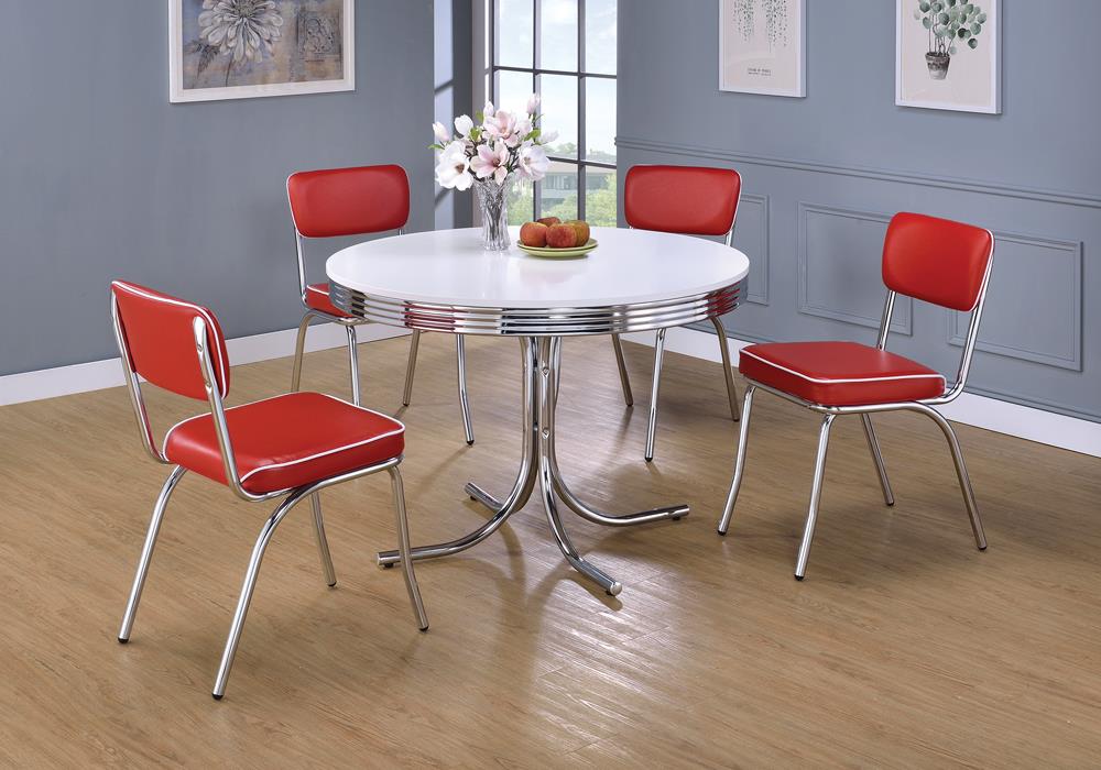 Retro Glossy White/Chrome Round Dining Table - 2388 - Bien Home Furniture &amp; Electronics