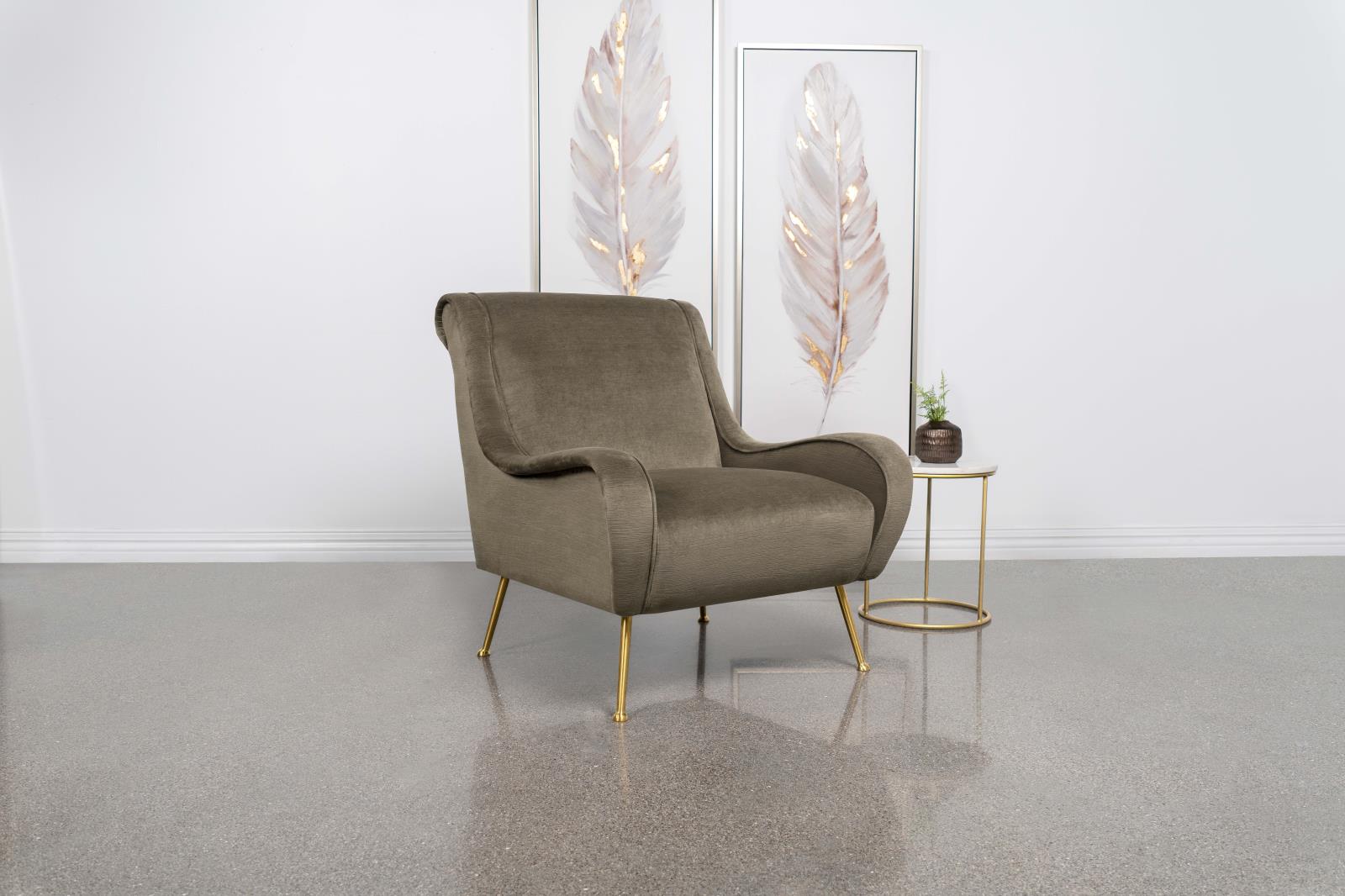 Ricci Upholstered Saddle Arms Accent Chair Truffle and Gold - 903044 - Bien Home Furniture &amp; Electronics