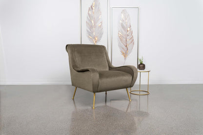 Ricci Upholstered Saddle Arms Accent Chair Truffle and Gold - 903044 - Bien Home Furniture &amp; Electronics