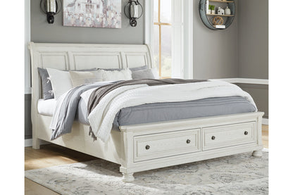 Robbinsdale Antique White King Sleigh Bed with Storage - SET | B742-76 | B742-78 | B742-99 - Bien Home Furniture &amp; Electronics