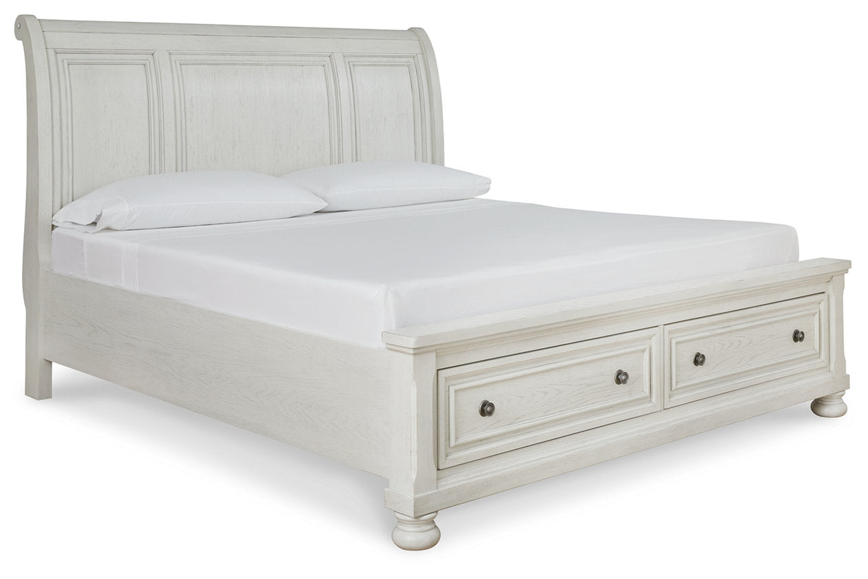 Robbinsdale Antique White King Sleigh Bed with Storage - SET | B742-76 | B742-78 | B742-99 - Bien Home Furniture &amp; Electronics