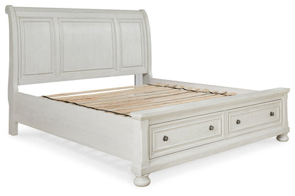 Robbinsdale Antique White Queen Sleigh Bed with Storage - SET | B742-74 | B742-77 | B742-98 - Bien Home Furniture &amp; Electronics