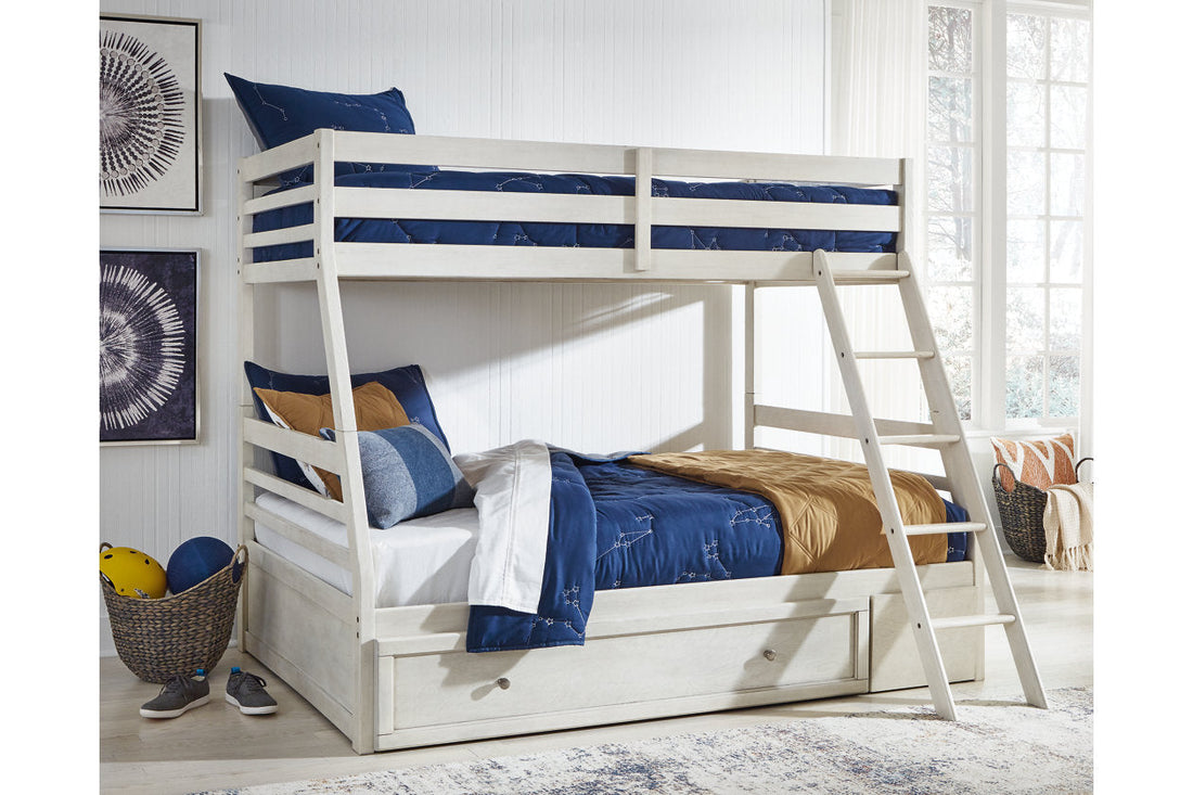Robbinsdale Antique White Twin over Full Bunk Bed with Storage - SET | B742-50 | B742-58P | B742-58R - Bien Home Furniture &amp; Electronics