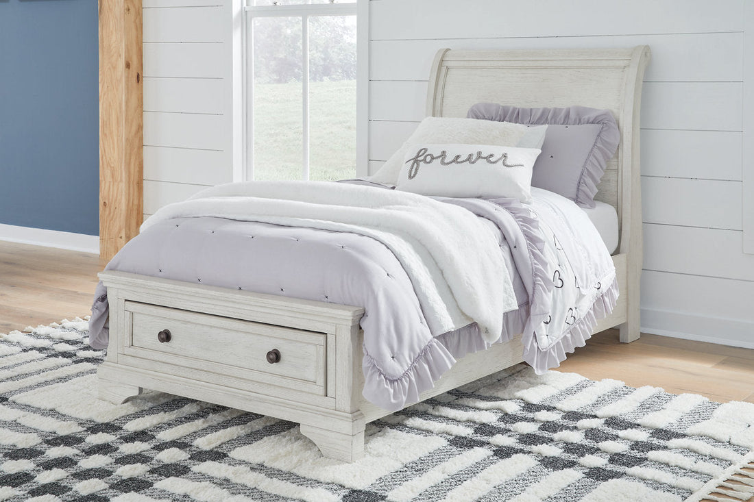 Robbinsdale Antique White Twin Sleigh Storage Bed - SET | B742-183 | B742-52S | B742-53 - Bien Home Furniture &amp; Electronics